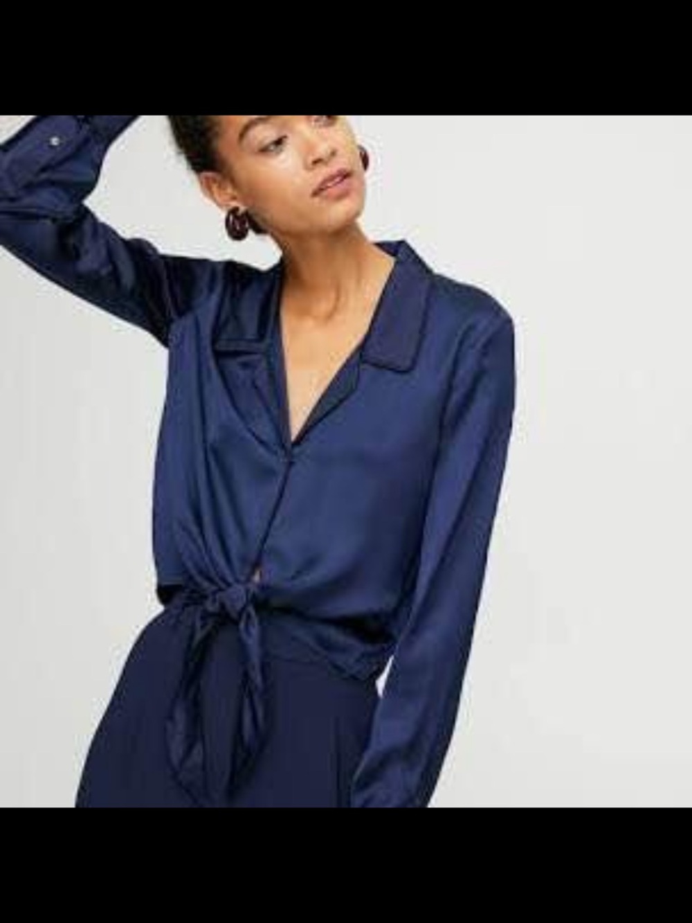 Aritzia Satin Tie-Front Blouse in Deep Navy